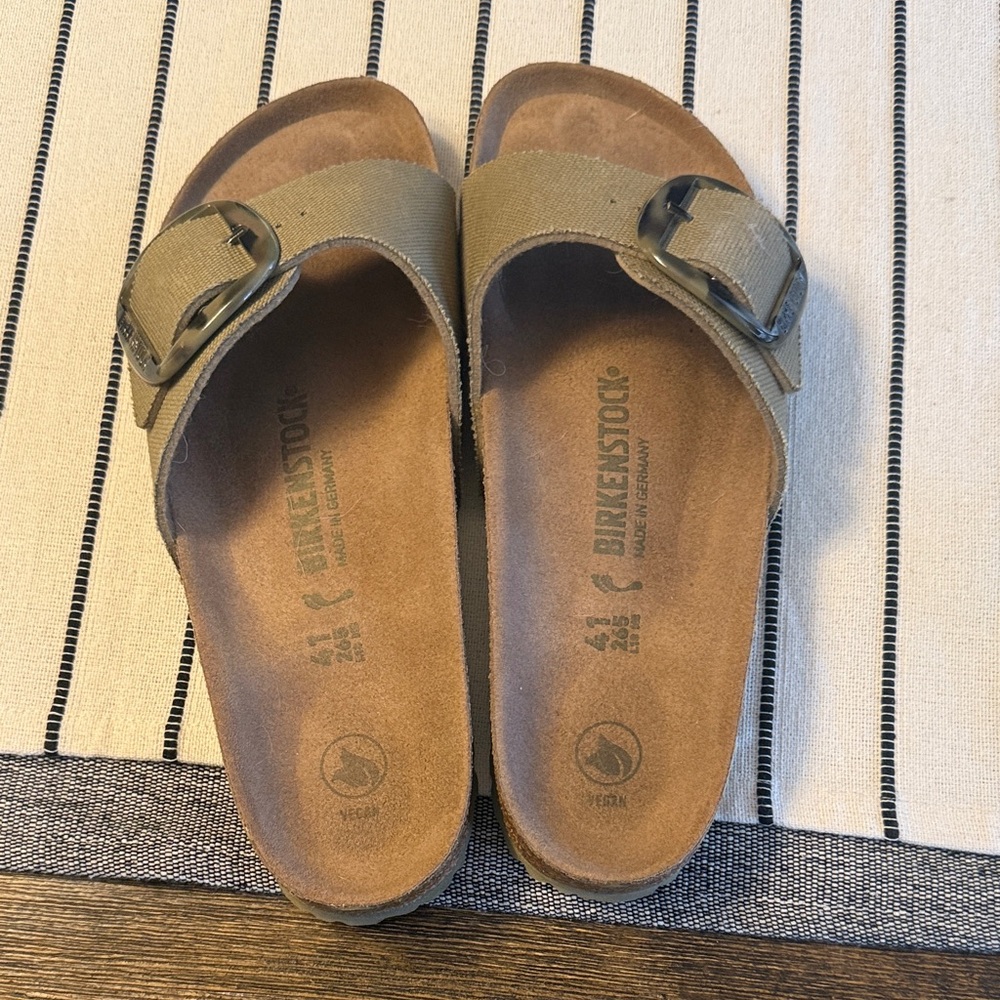Birkenstock Madrid Olive Slide Sandals with Buckles